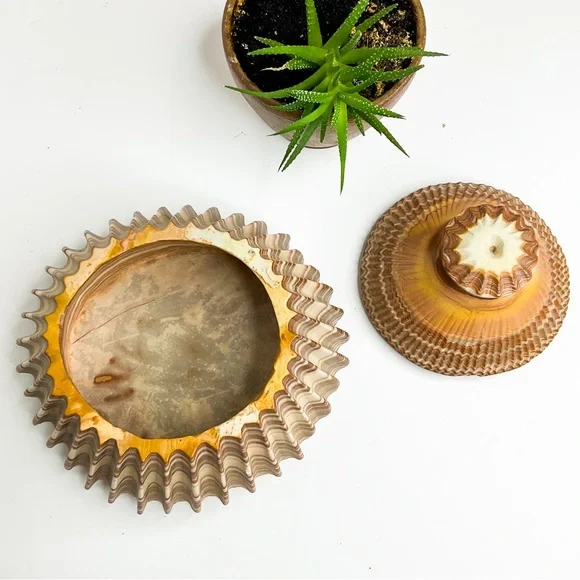VINTAGE Shell-Inspired Stone Vase with Lid | Coastal Sculptural Décor - Picture 4 of 7